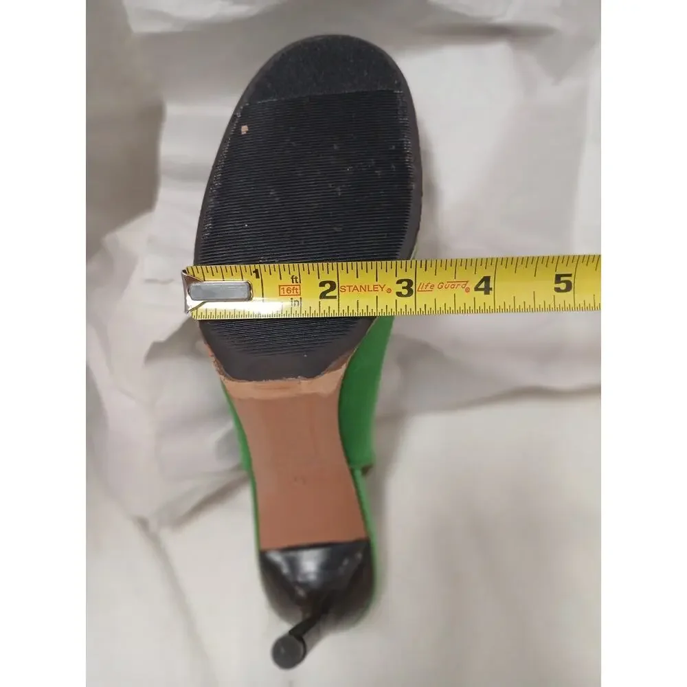 Guillaume‎ Hinfray Satin Slingback Pumps 41 Green Bow Studs Wedding Prom Formal